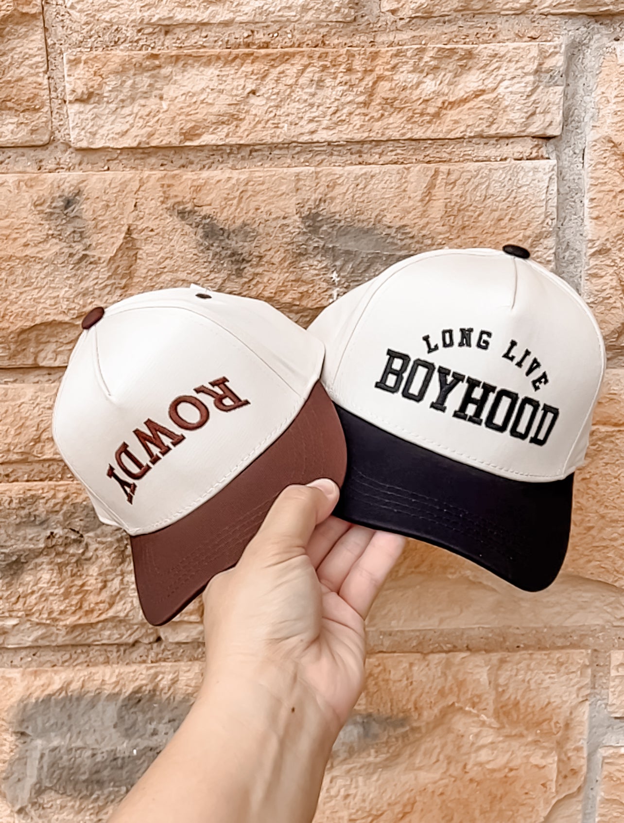 Kids/Baby Two Tone Cap - Long Live Boyhood - Black/Beige