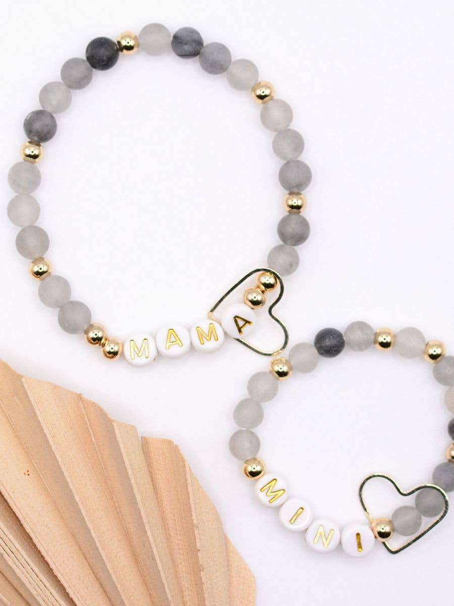 Mama MINI matching Cream stone beaded bracelet jewelry set