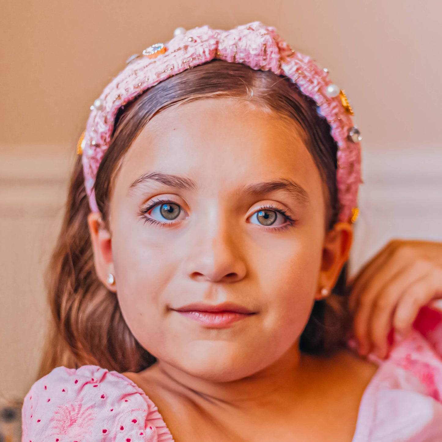 Embellished Knot Headband - Tweed Rhinestone Pearl