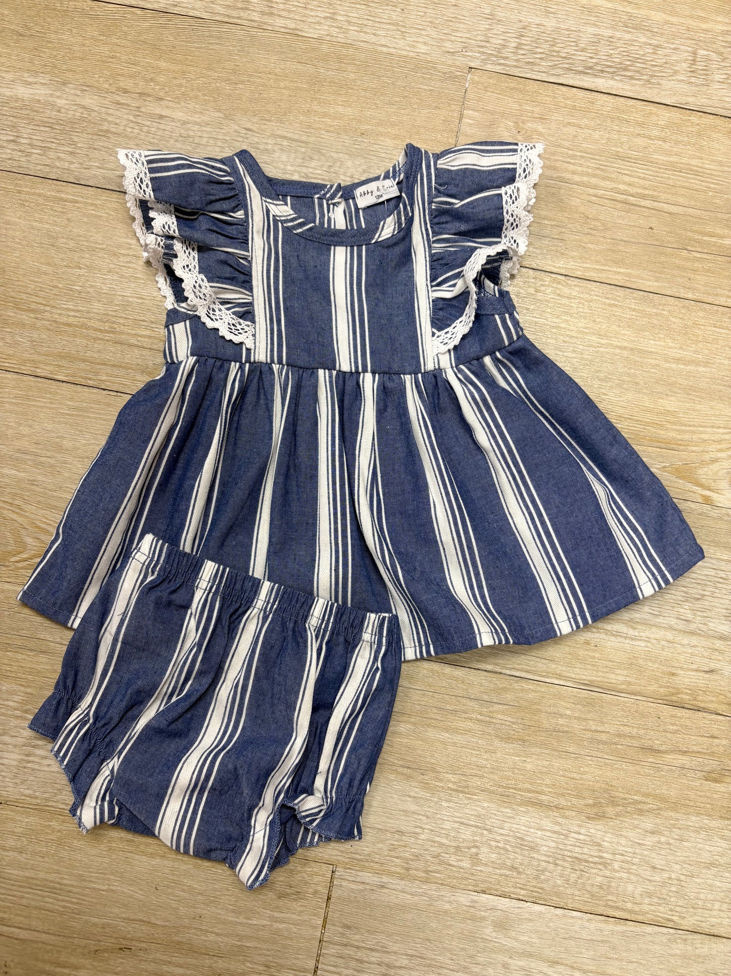 Navy stripe linen bloomer set