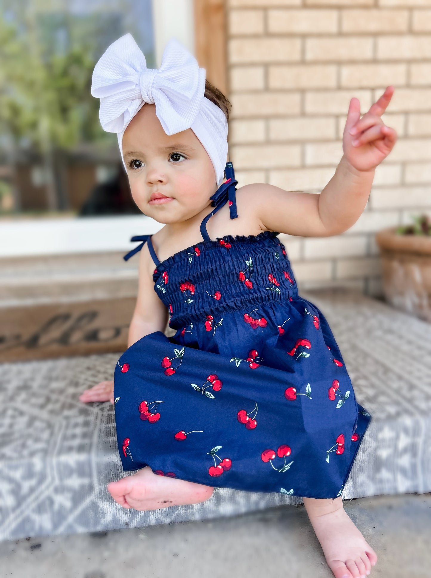 Baby Girl 100% Cotton Allover Cherry Shirred Strappy Dress