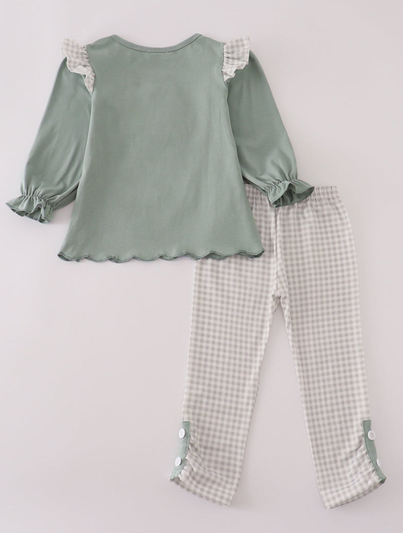 Sage turkey French knot ruffle pant set