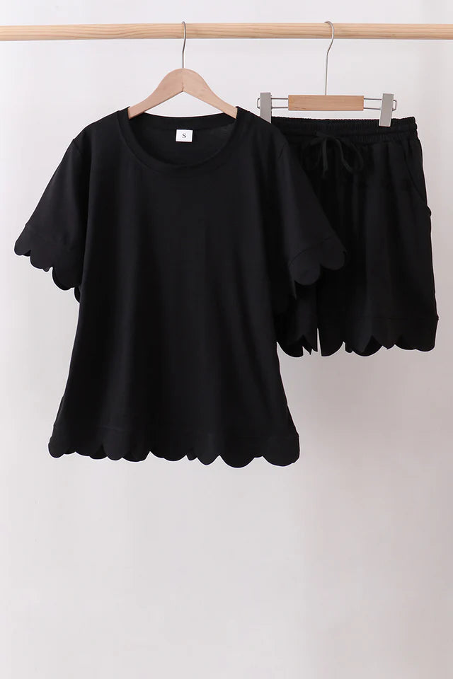 Black Scalloped Mom & Me Shorts Set