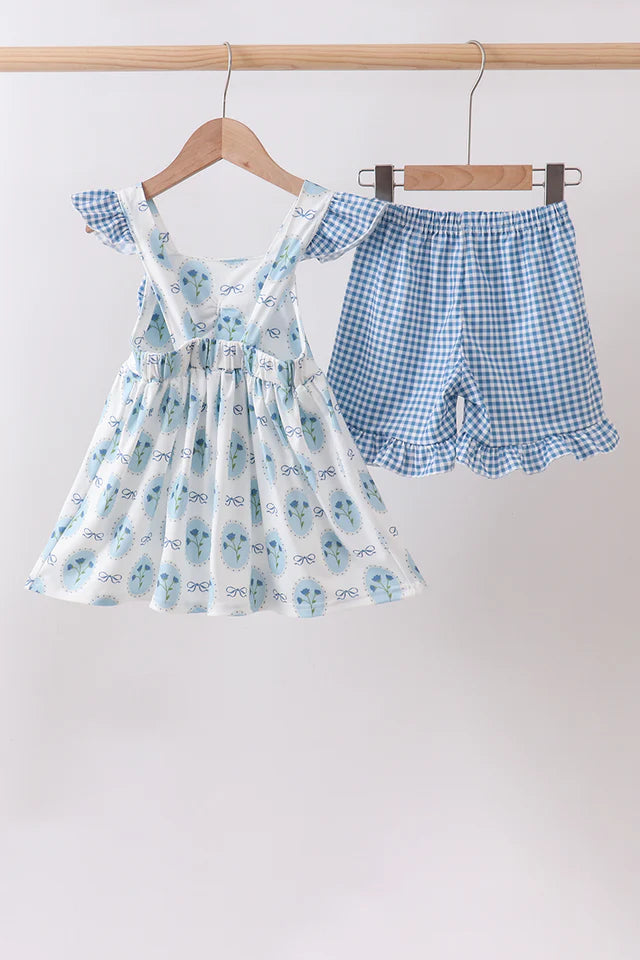 Blue Gingham Floral Set