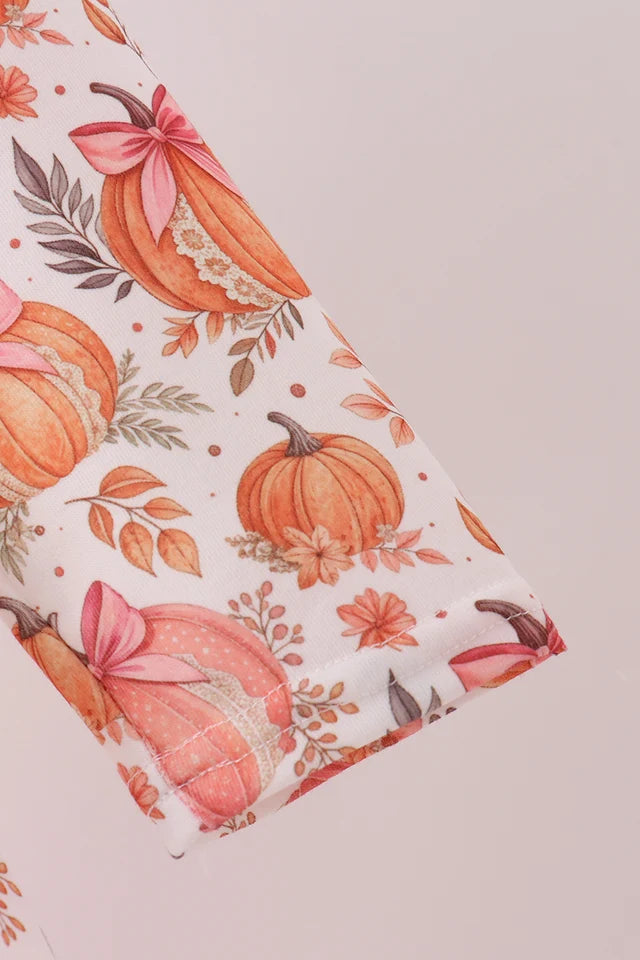 Orange Pumpkin Print Ruffle Dress