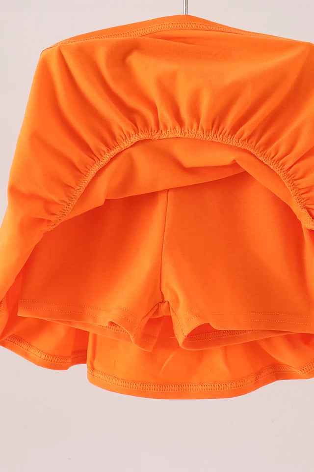 Orange Pumpkin Ruffle Skort Set
