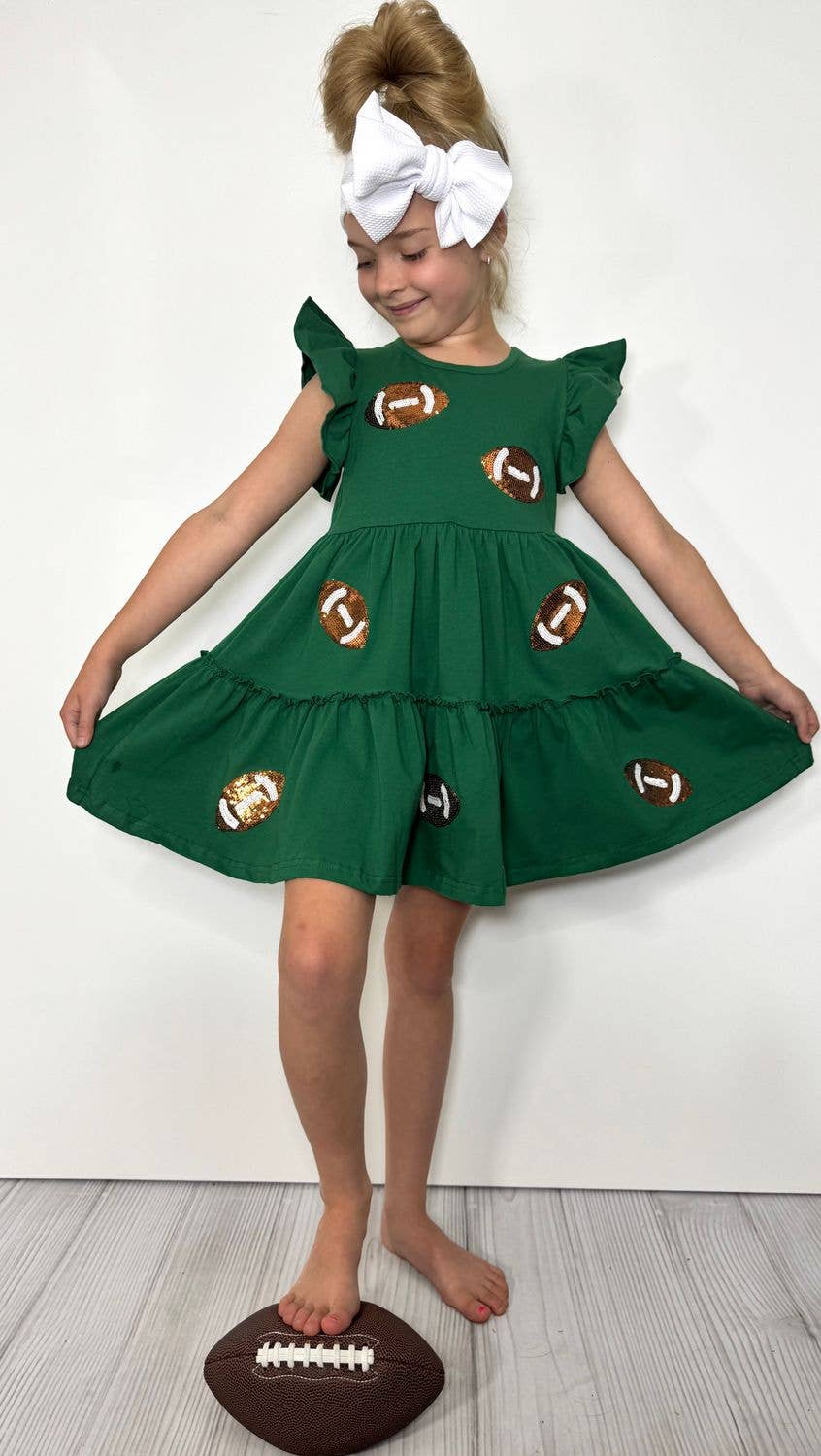Sequin Football Girls Dress-Green