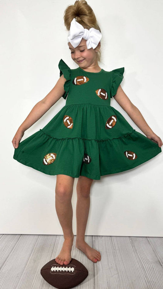 Sequin Football Girls Dress-Green