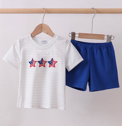 Navy striped short set