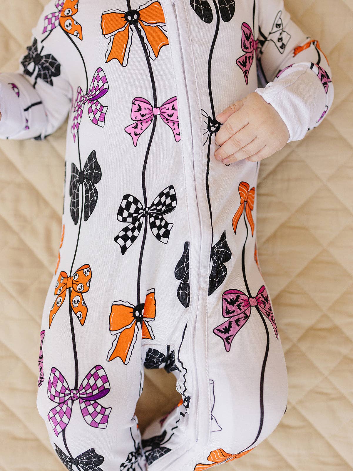 Halloween Bamboo Baby Zip Romper | Spooky Bows