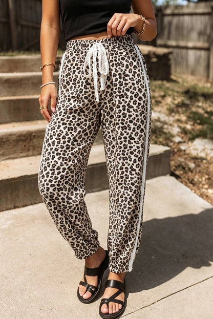 Casual Leopard Print Ankle-Length Elastic Waist Pants