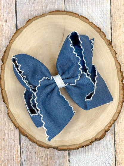 Denim Moonstitch Hair Bow | Headband