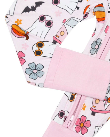 Halloween Bamboo Baby Zip Romper | Retro Ghost