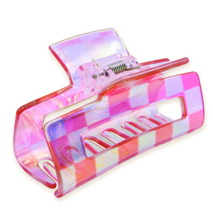 Medium Square Iridescent Checkered Hair Claw Clip