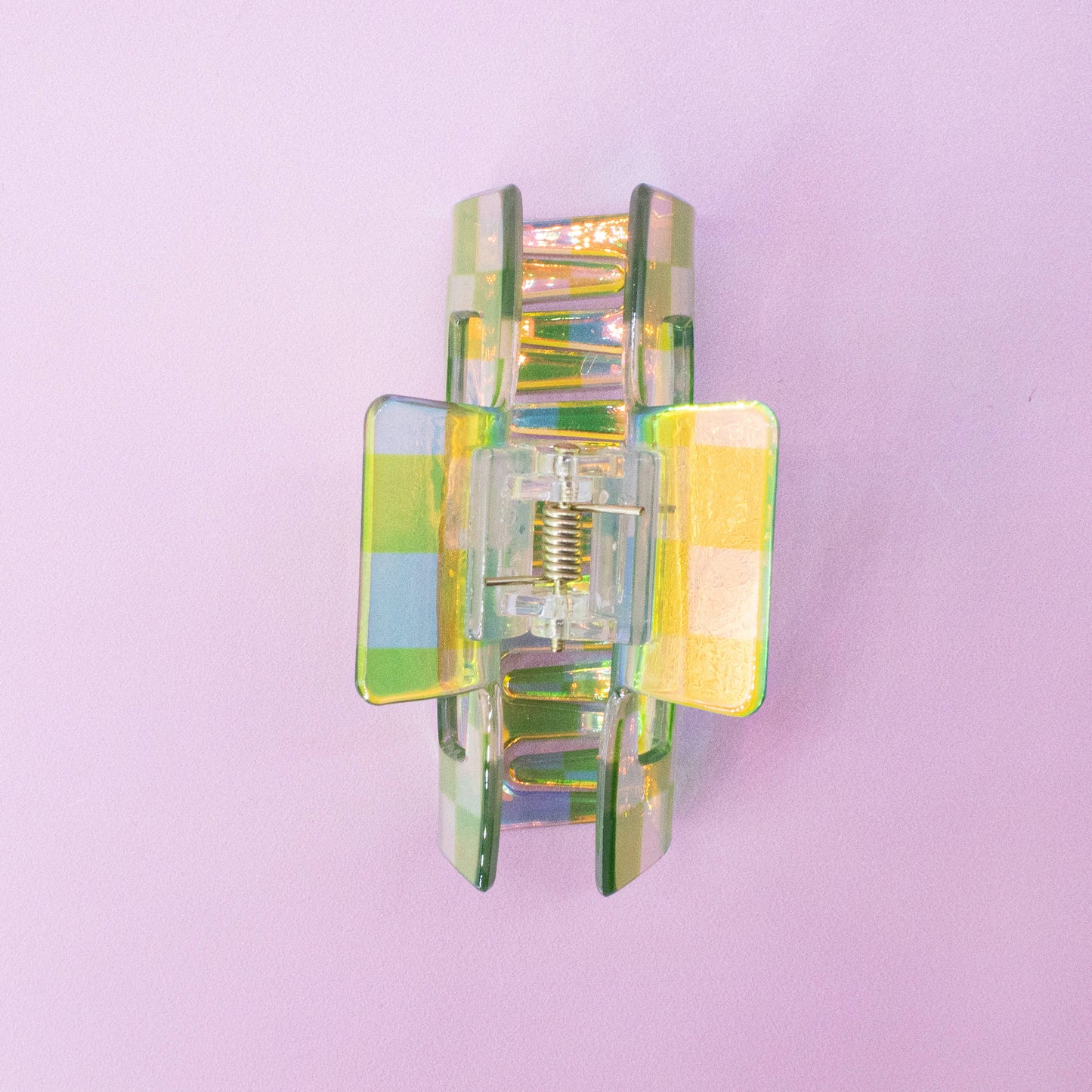 Medium Square Iridescent Checkered Hair Claw Clip