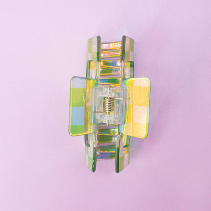 Medium Square Iridescent Checkered Hair Claw Clip