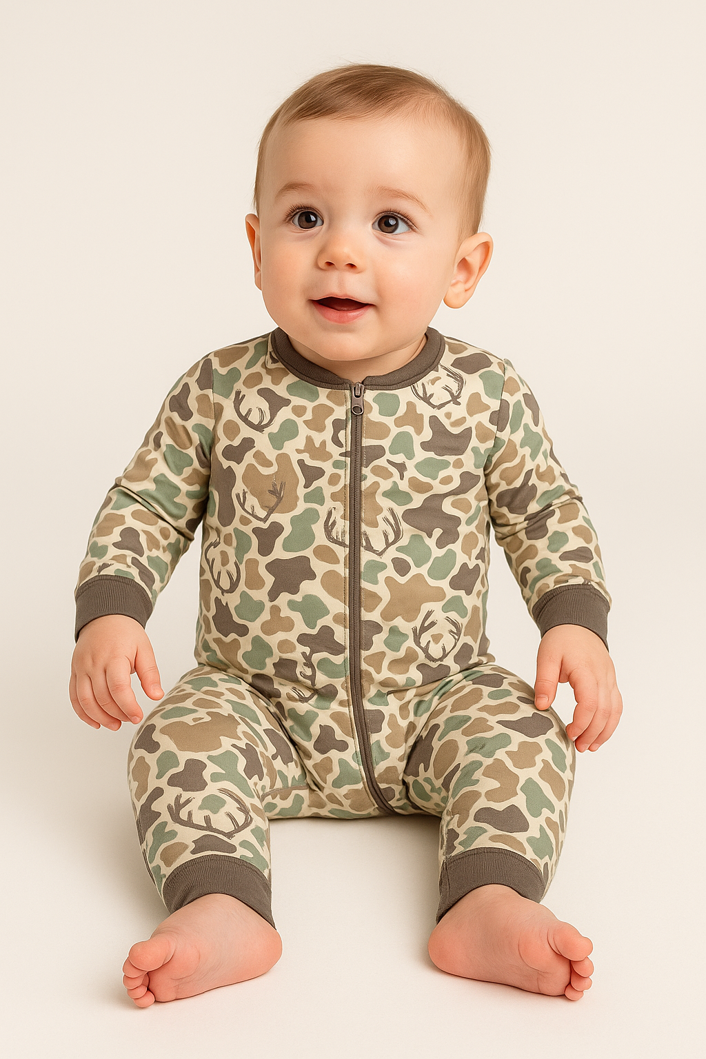 Bamboo Zip Romper | Camo Antlers