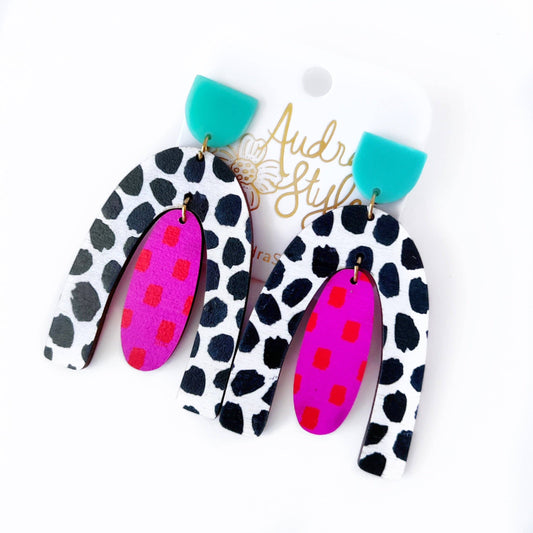 Dottie - Black Polka Dot Pink Pattern Mix Earring