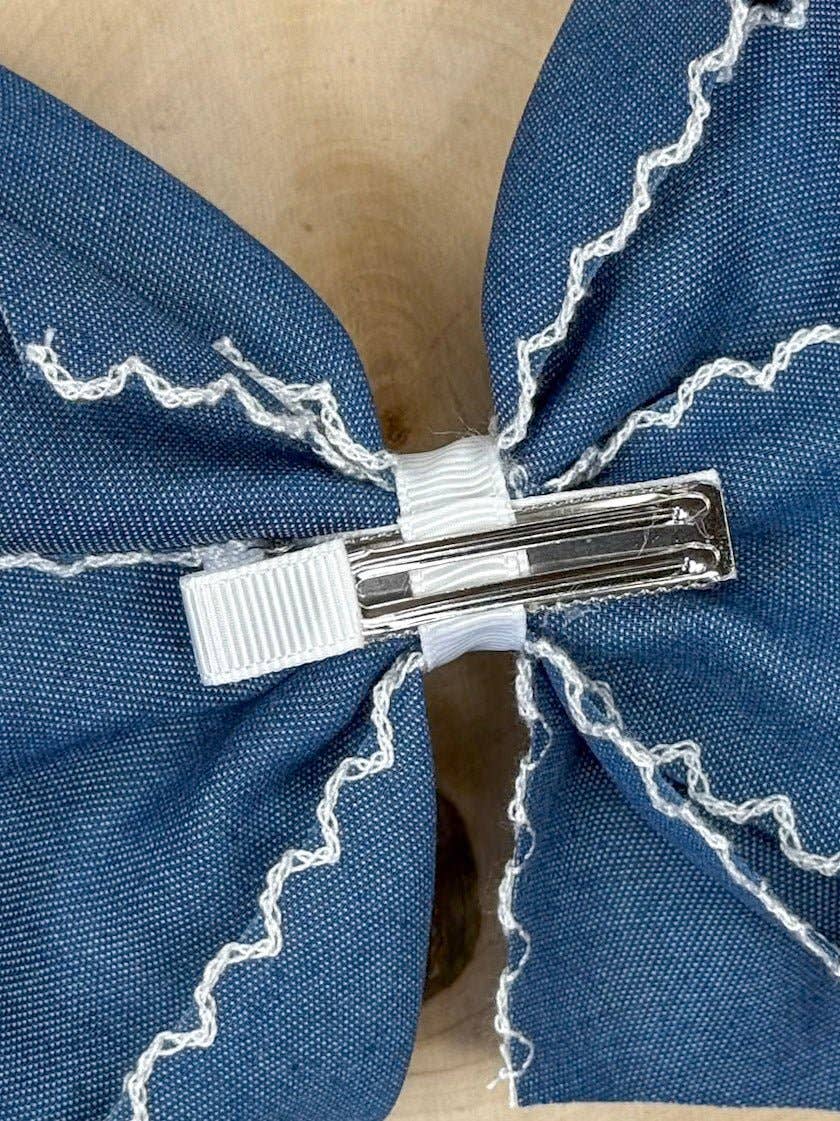 Denim Moonstitch Hair Bow | Headband