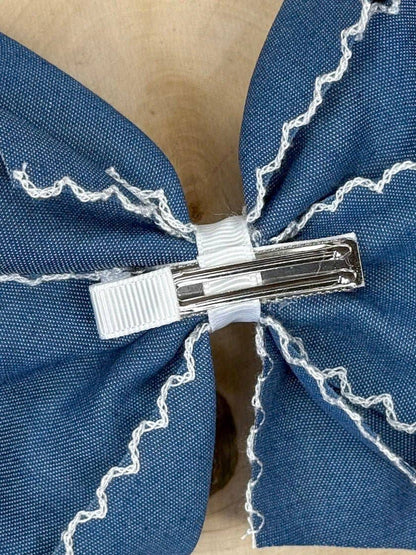 Denim Moonstitch Hair Bow | Headband