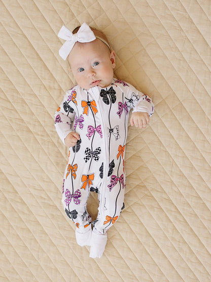 Halloween Bamboo Baby Zip Romper | Spooky Bows