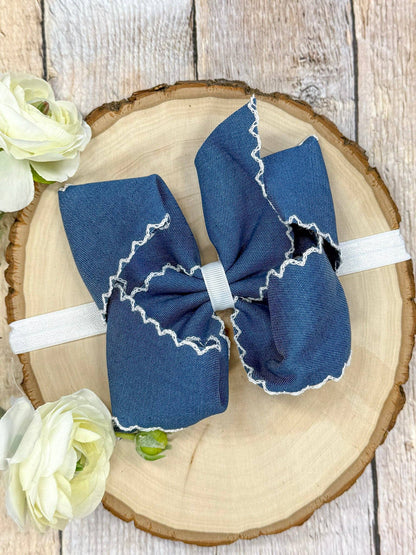 Denim Moonstitch Hair Bow | Headband