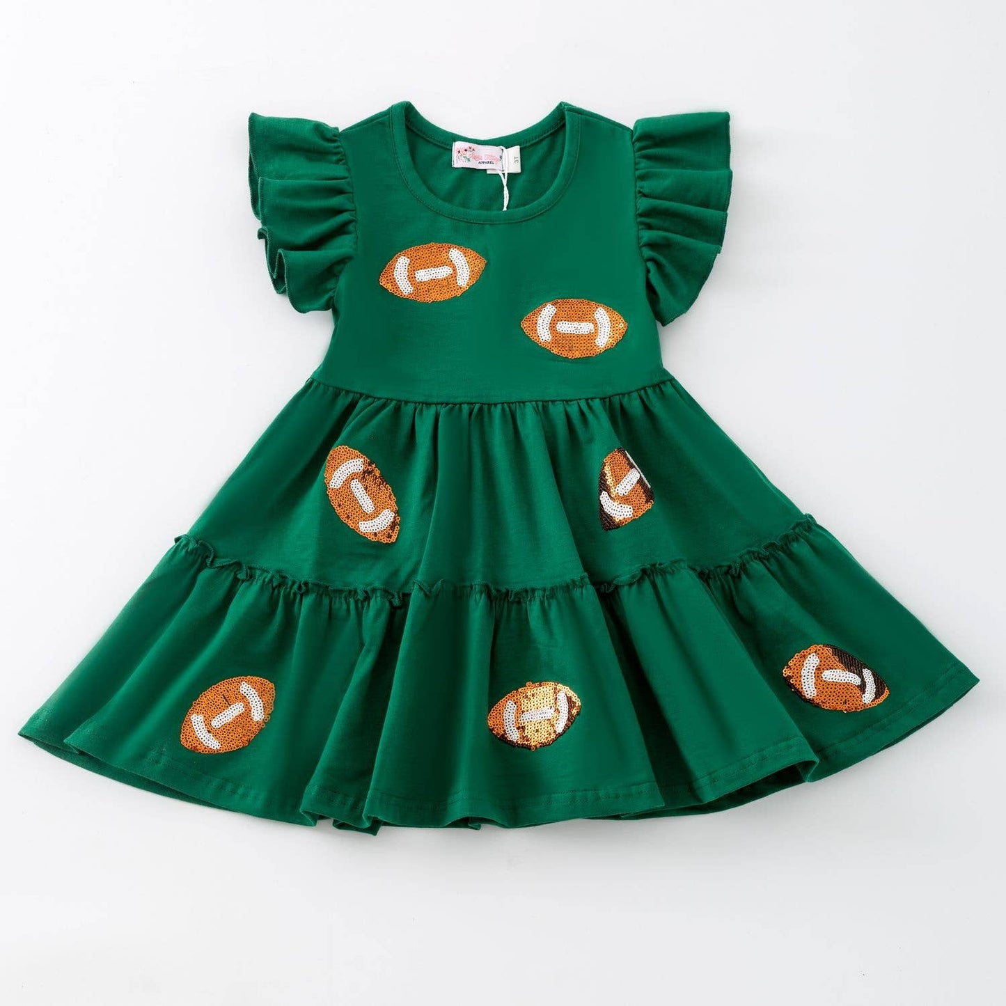 Sequin Football Girls Dress-Green