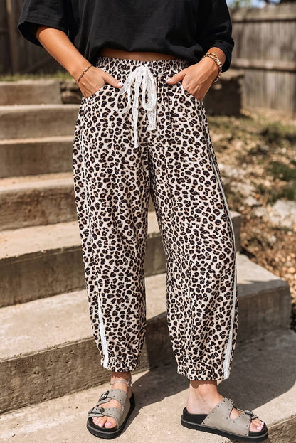 Casual Leopard Print Ankle-Length Elastic Waist Pants