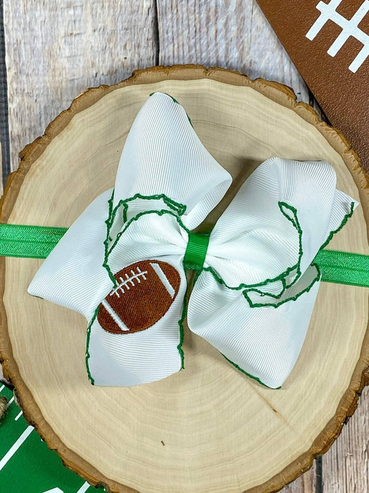 Football Embroidered Moonstitch Hair Bow | Clip or Headband