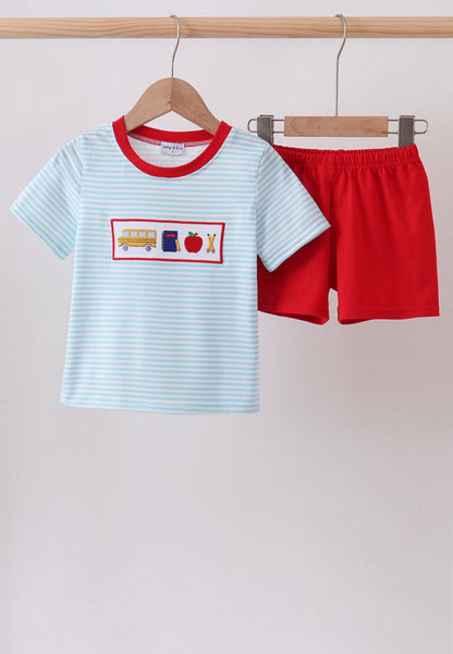 Blue Apple Pencil Embroidered Set