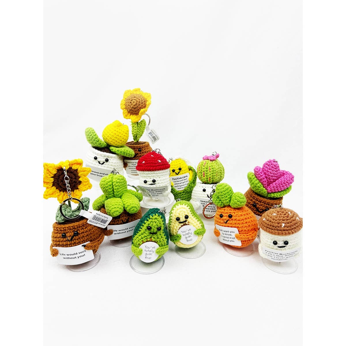 Happy Plant and Veggie Crochet Keychain