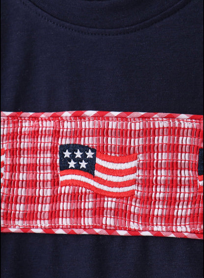 Red flag smocked gingham short set