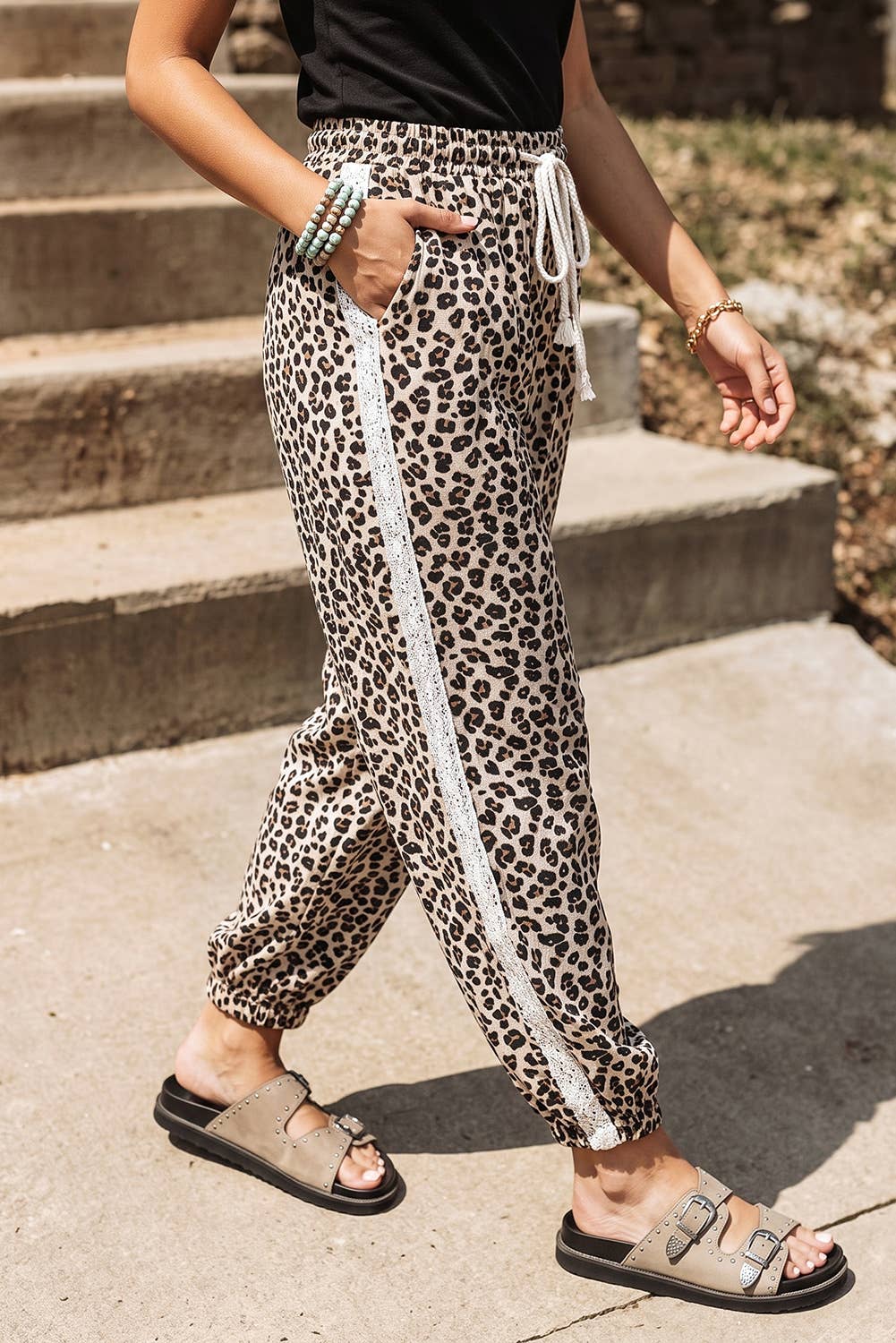 Casual Leopard Print Ankle-Length Elastic Waist Pants