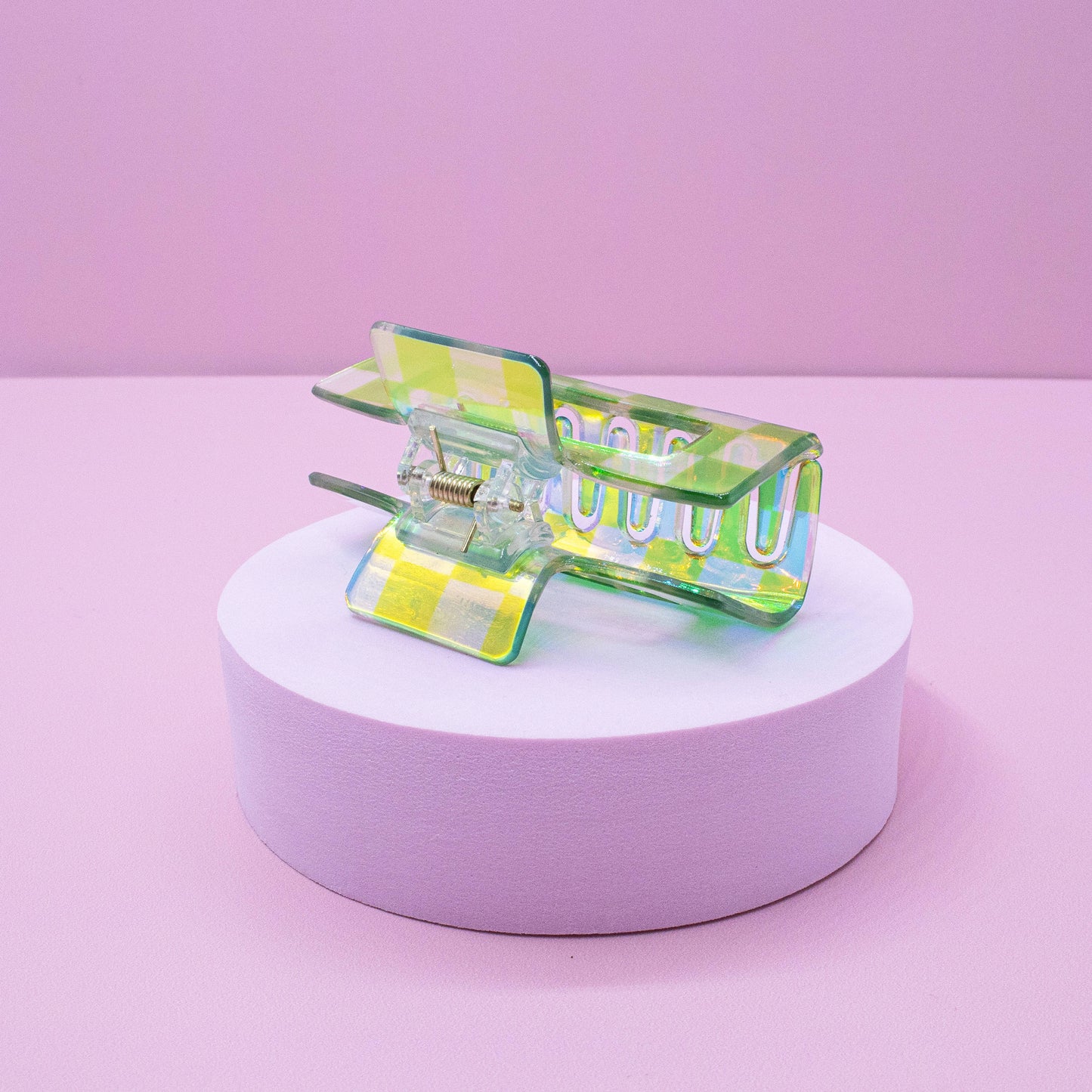 Medium Square Iridescent Checkered Hair Claw Clip