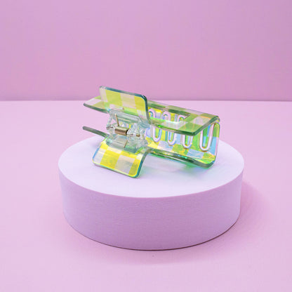 Medium Square Iridescent Checkered Hair Claw Clip