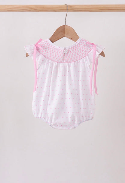 Pink Bow Smocked Swiss Dot Bubble