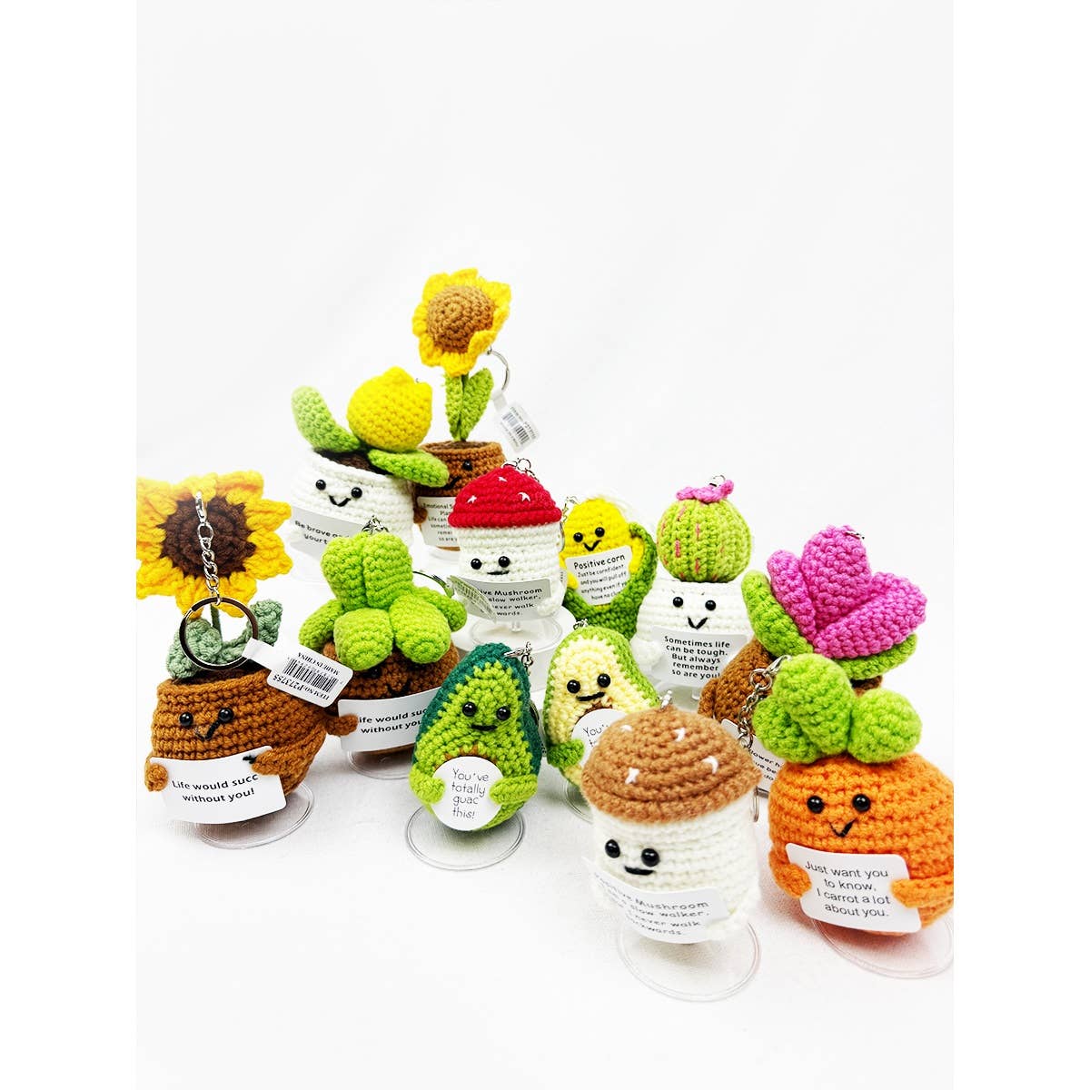 Happy Plant and Veggie Crochet Keychain