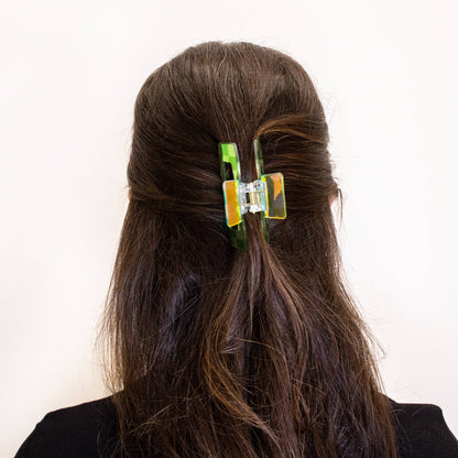Medium Square Iridescent Checkered Hair Claw Clip