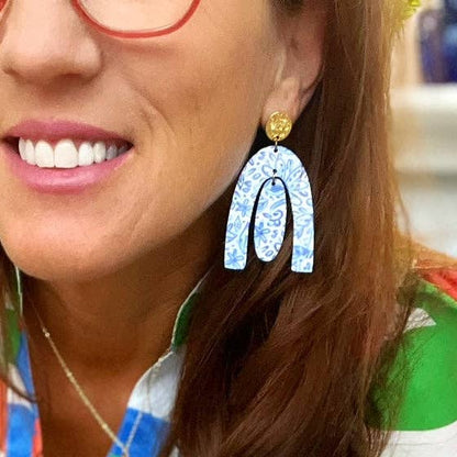 Dottie - Blue White Floral Pattern Earring