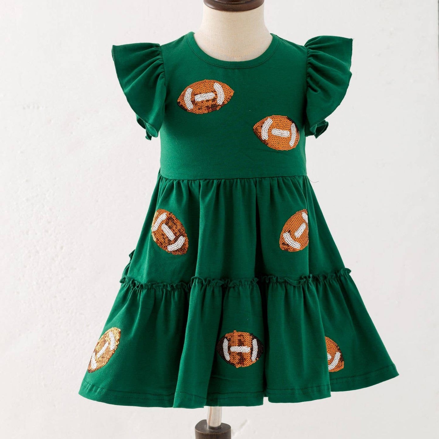 Sequin Football Girls Dress-Green