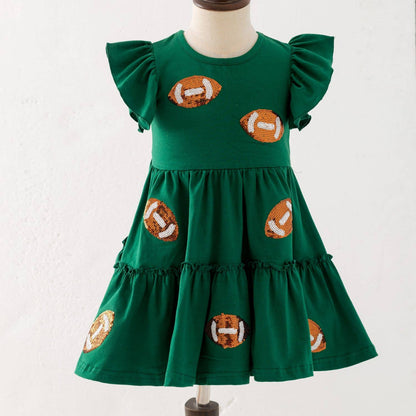 Sequin Football Girls Dress-Green