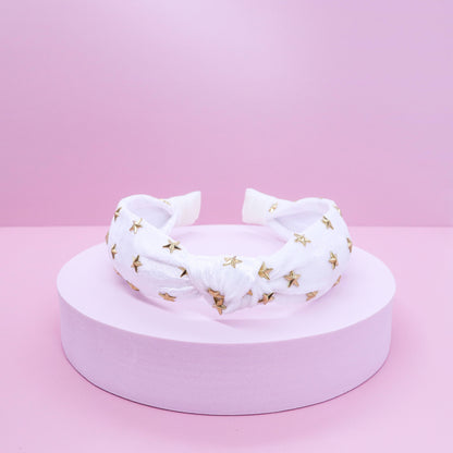 Kids Knot Headband - White Star Stud Velvet Hair Accessories