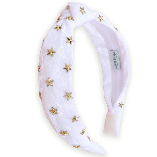 Kids Knot Headband - White Star Stud Velvet Hair Accessories