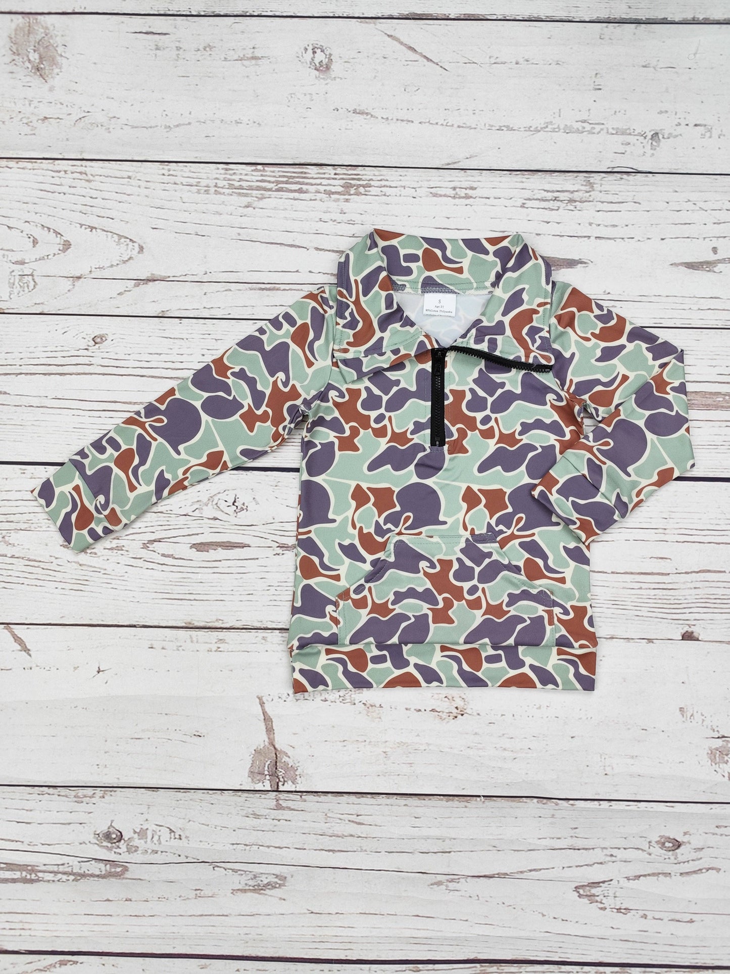 Kids Boys Camouflage Zip Pullover with Pocket