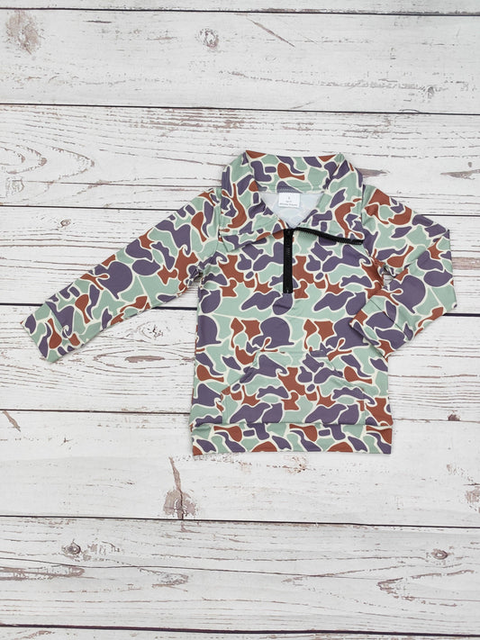 Kids Boys Camouflage Zip Pullover with Pocket
