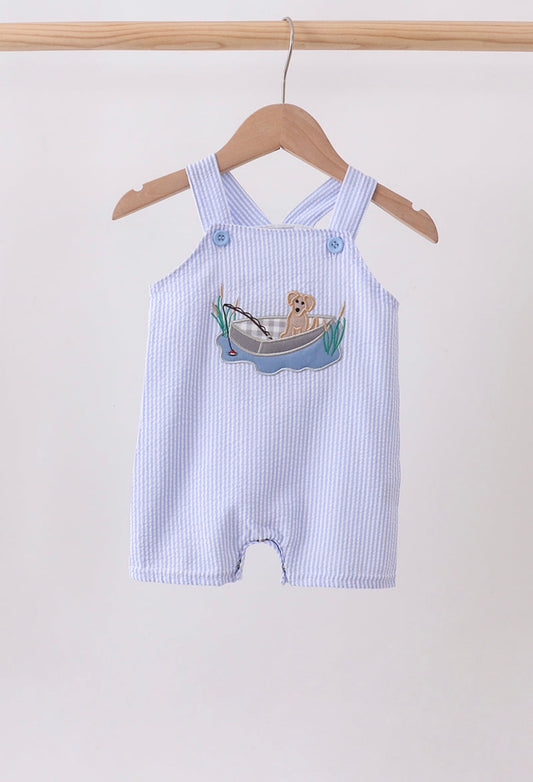 Blue Puppy Applique Seersucker Jon Jon