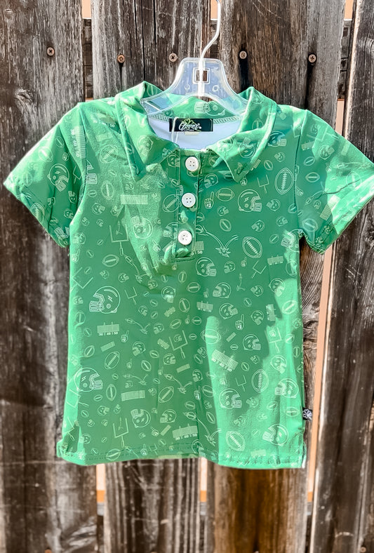 Football Field Goal Boy Collar Shirt-Green