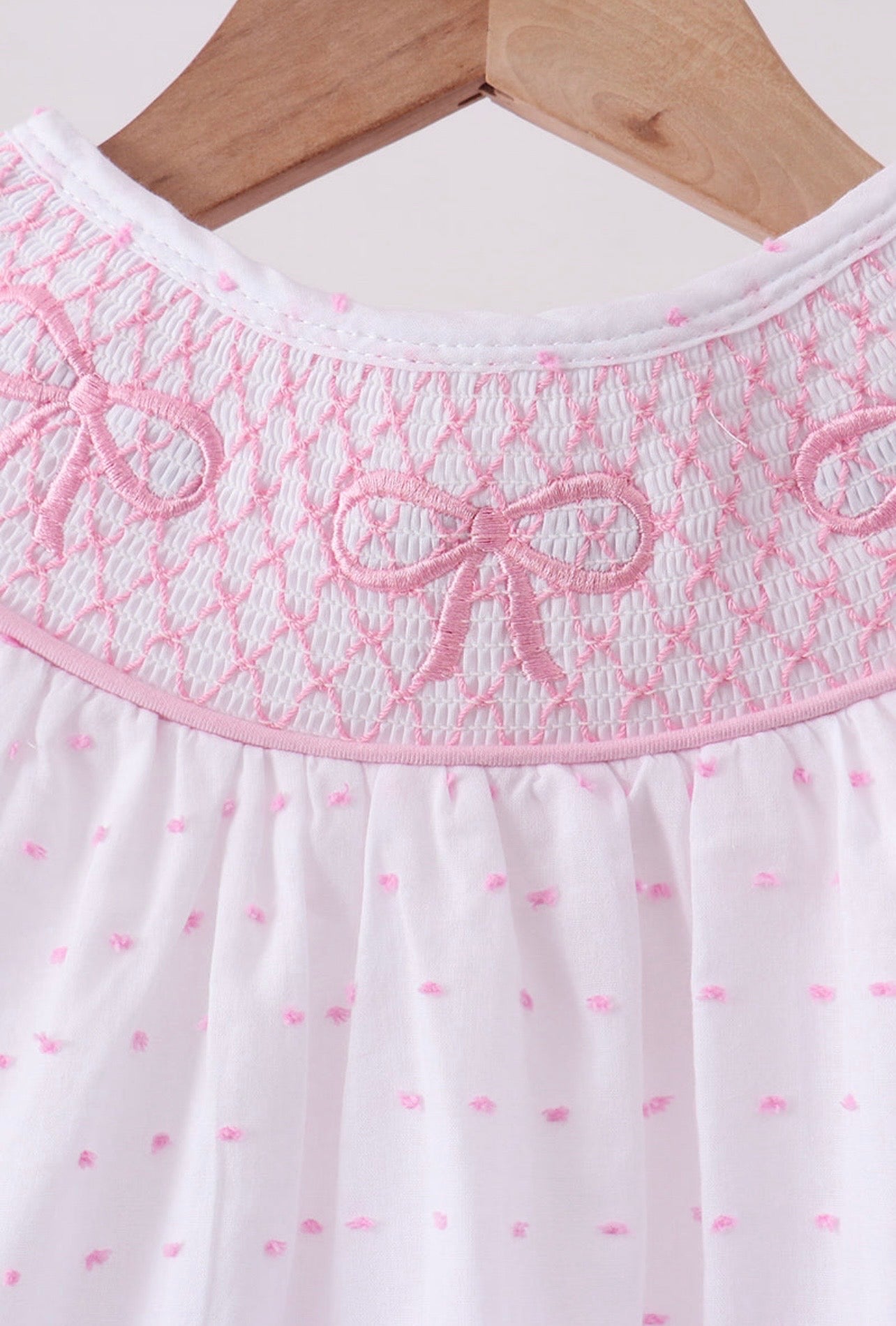 Pink Bow Smocked Swiss Dot Shorts Set