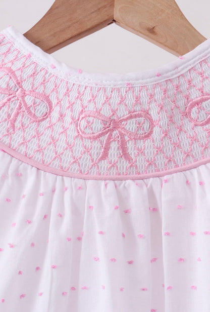 Pink Bow Smocked Swiss Dot Shorts Set