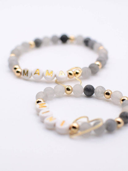 Mama MINI matching Cream stone beaded bracelet jewelry set